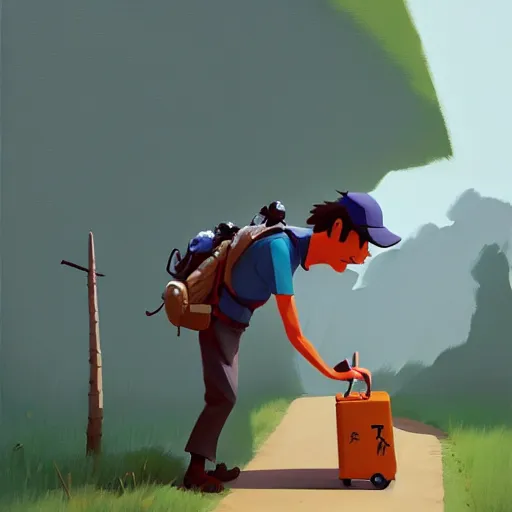 Image similar to goro fujita ilustration hiker loading the car, painting by goro fujita, sharp focus, highly detailed, artstation