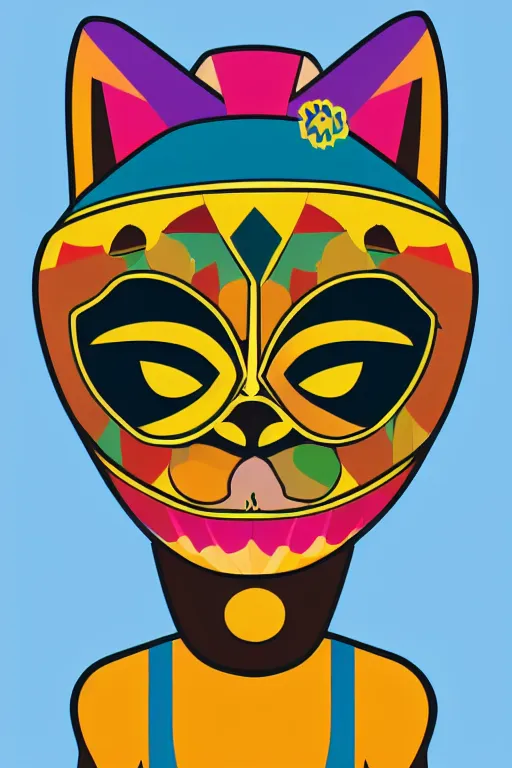 Image similar to Portrait of a cat as a Mexican wrestler in a mask, sticker, colorful, illustration, highly detailed, simple, smooth and clean vector curves, no jagged lines, vector art, smooth