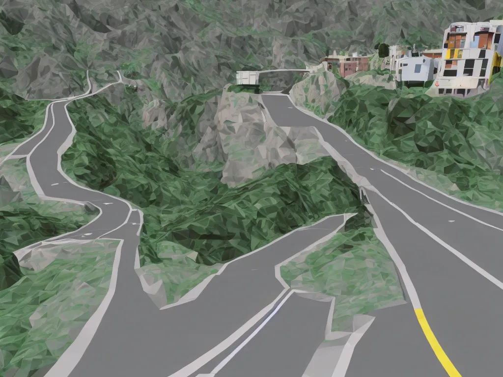 Image similar to Mulholland Drive as a PS1 first person video game, low poly