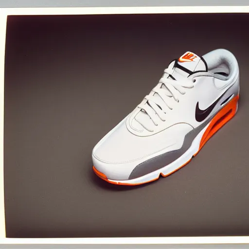 Image similar to a studio photoshoot of A Nike air max sneaker designed by Dieter Rams, Fear or God, realistic, color film photography by Tlyer Mitchell, 35 mm, graflex