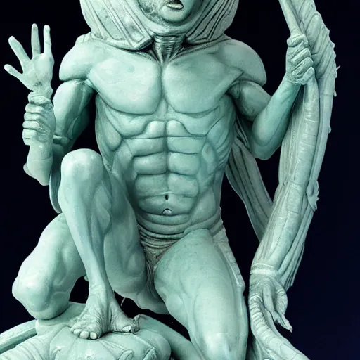 Image similar to alien god statue in orbit around neptune