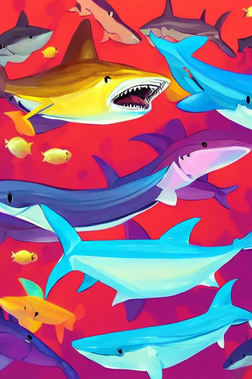 Image similar to colorful sharks swimming in a cereal bowl, digital art, artstation trending, digital painting