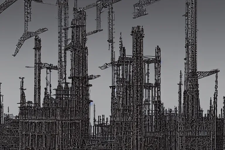 Prompt: A towering oilrig in the style of gothic architecture, highly detailed matte painting
