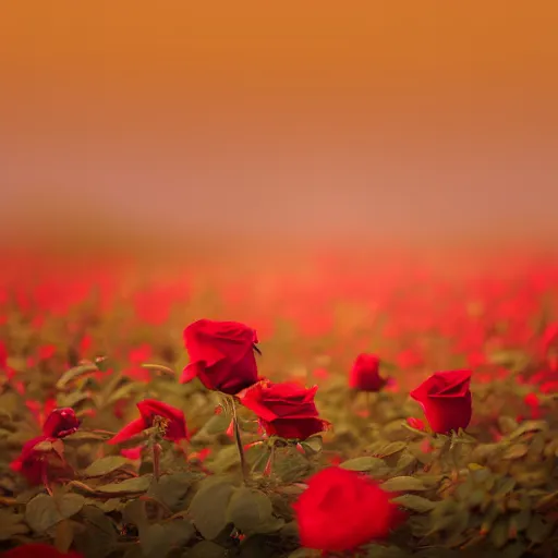 Prompt: photo of a dark tower in the center of a field of roses. golden hour. photorealism. 4 k trends on artstation. photo taken with canon mark 3