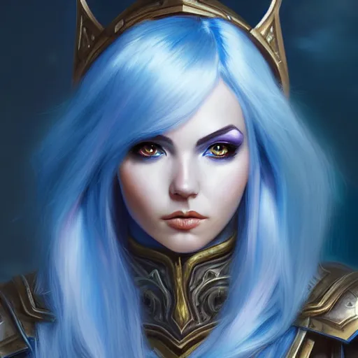 Image similar to a portrait of a very beautiful female night elf mage in armor warcraft style armor, blue hair, bored, illustration, soft lighting, soft details, painting oil on canvas by mark arian by artgerm, trending on artstation, 4k, 8k, HD