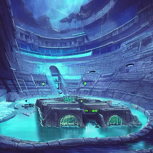 Image similar to cyberpunk underwater colosseum