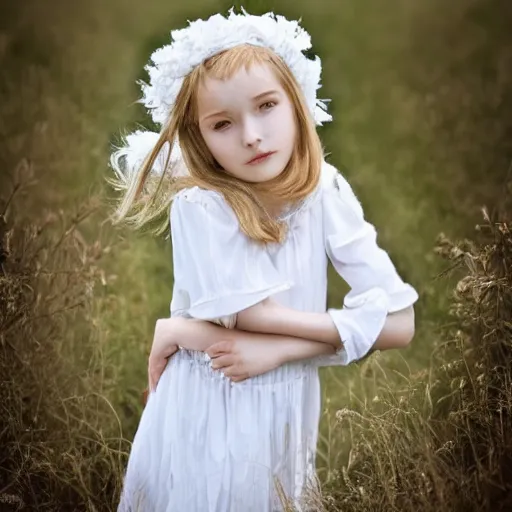 Image similar to portrait of girl dressed in white clothes countryside country style country house fantasy character portrait