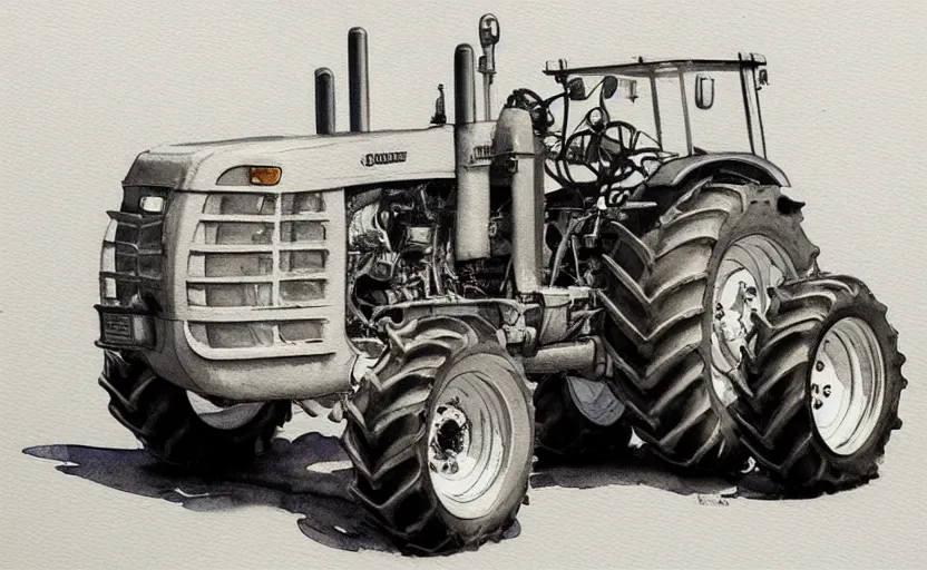 Image similar to concept art of a tractor, pinterest, artstation trending, behance, watercolor, by coby whitmore, silver, laser light,