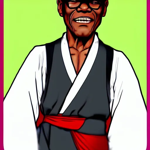 Image similar to samuel l jackson wearing a japanese maid dress, 4 k, anime style