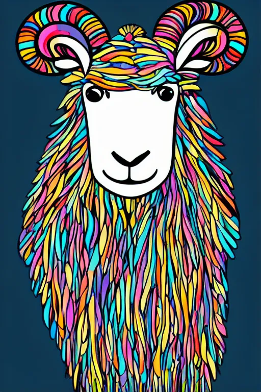 Image similar to minimalist boho style art of a small colorful sheep, illustration, vector art