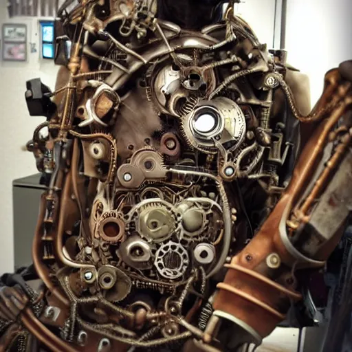 Image similar to human with machine parts, steampunk