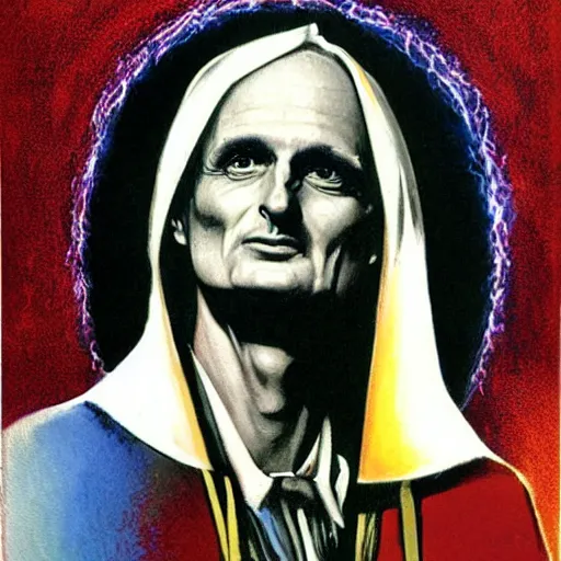 Image similar to portrait of richard dawkins as satanic high priest, by basil gogos