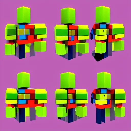 Prompt: block figures looking like roblox figures who are (playing with a computer)!! in a block world, having fun in the sun, bright and fun colors