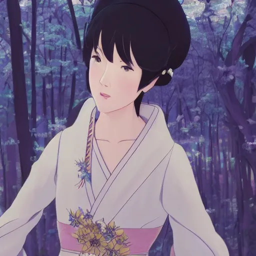 Prompt: Portrait of a japanese princess young lady, with white hair and bangs!!!! beauty artwork by Makoto Shinkai, Studio Ghibli, white hair, ayaka genshin impact, ayaka, ayaka game genshin impact, ayaka, extremely detailed, beautiful, establishing shot, artistic,