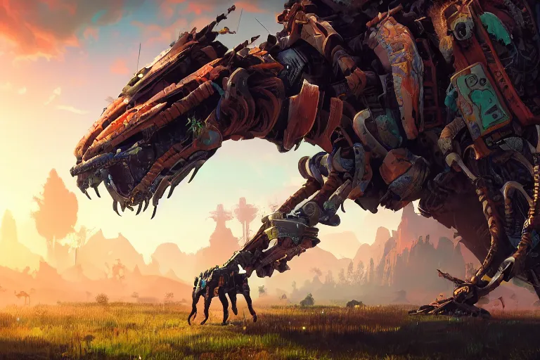 Image similar to bristleback machine mecanical creature robot of horizon forbidden west horizon zero dawn radiating a glowing aura global illumination ray tracing hdr fanart arstation by ian pesty and alena aenami artworks in 4 k