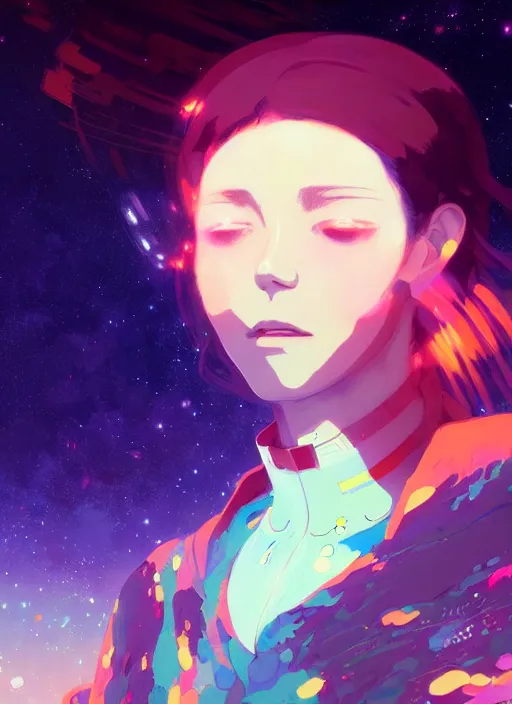 Prompt: portrait, very psychedelic space background illustration concept art anime key visual trending pixiv fanbox by wlop and greg rutkowski and makoto shinkai and studio ghibli and kyoto animation