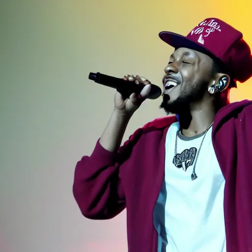 Prompt: kendrick lamar brings out goofy from mickey mouse on stage to rap