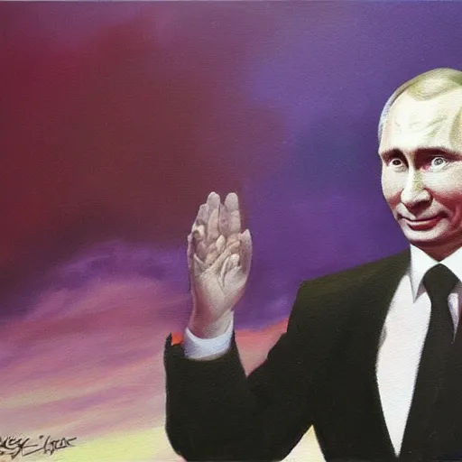 Image similar to oil painting of vladimir putin holding the world