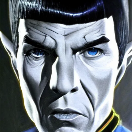 Image similar to mr spock from star trek the original series. realistic concept art painting,