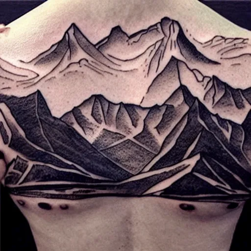Image similar to megan fox beautiful mountains double exposure effect, medium sized tattoo sketch, amazing detail