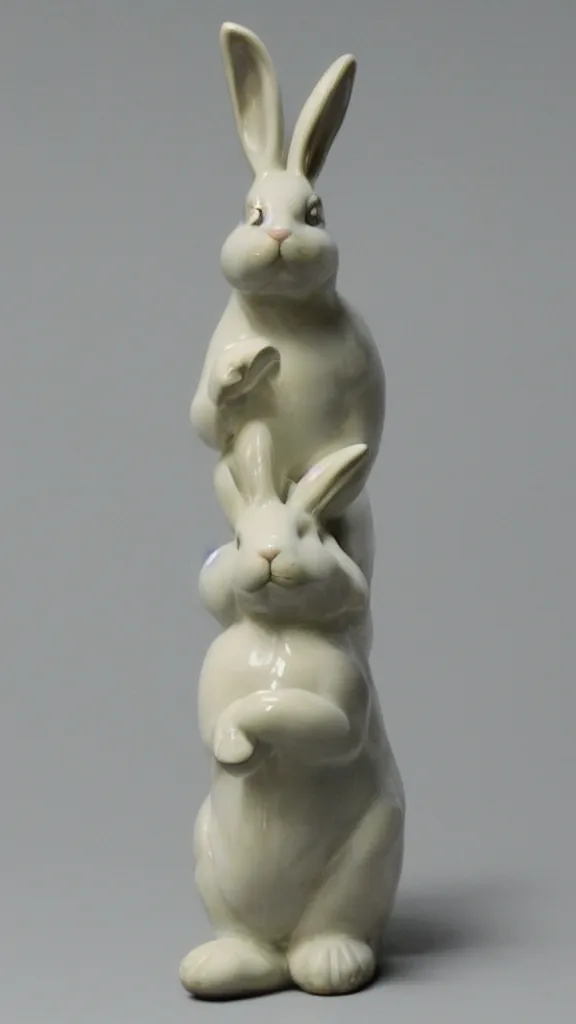 Image similar to a porcelain rabbit statue with a japanese kiseru pipe painted by john singer sargent