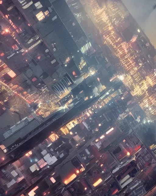 Image similar to a night rooftop scene, light from traffic in the city below, close up shot of a gangster wearing a streetwear trench coat looking at the city below, cinematic composition, in the style of Liam Wong and Makoto Shinkai