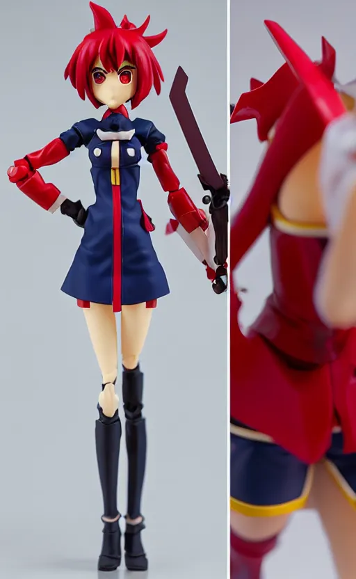 Image similar to toy design, action figure of ryuko from kill la kill, short hair, hair down, 2 0 2 2 anime style, figma figure, collection product, cosplay photo, big red scissors, dark blue school uniform, inspired by good smile company, 1 2 0 mm, photo taken by professional photographer, trending on facebook, anime character anatomy, high resolution