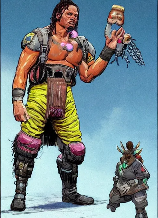 Prompt: apex legends pro wrestler. concept art by james gurney and mœbius.