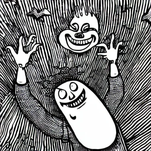 Image similar to mcbess illustration of a laughing ghost at a disco