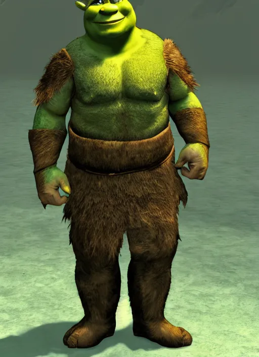 Prompt: Shrek as a skyrim npc