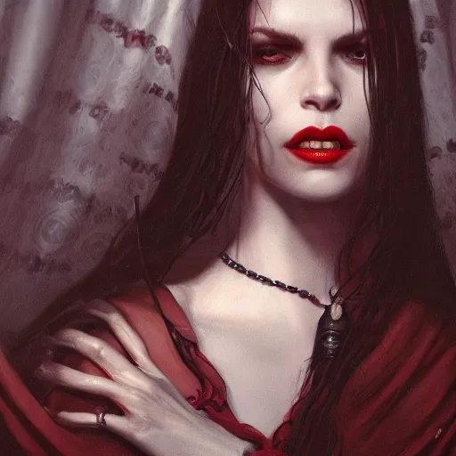 Prompt: portrait of a lady vampire, 35mm, depth of field, DOF, ominous, detailed, photorealistic, octane render, high definition, 4k, artstation, donato giancola, matthew benedict, irwin penn