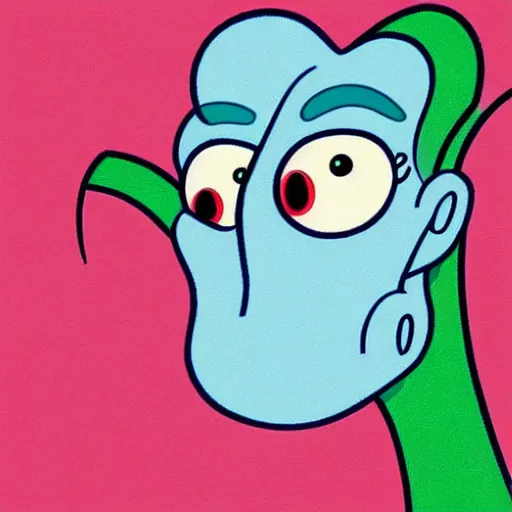 Image similar to handsome squidward portrait, cartoon network, big lips, vivid colors