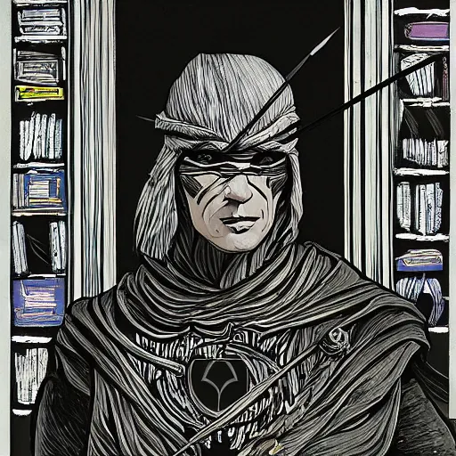 Image similar to portrait of a raven species humanoid rogue archer. he is wearing a vantablack cloak and is looking valiant. portrait hung up in a windows 9 8 castle. r / oldschoolfantasy