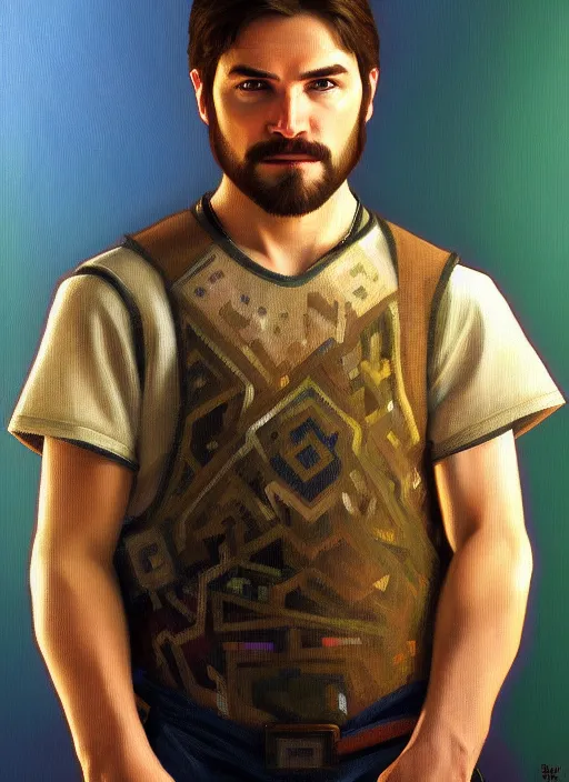 Prompt: oil painting of steve from minecraft, intricate, elegant, highly detailed, lighting, painting, artstation, smooth, illustration, art by greg rutowski and alphonse mucha