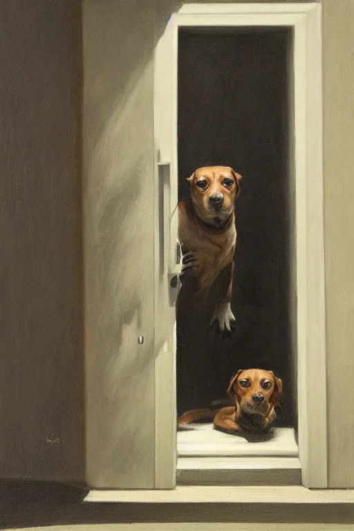 Image similar to dragan bibin painting of a dog in a doorway