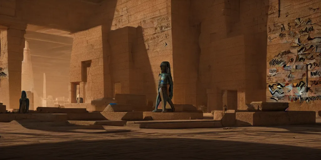 Image similar to hyperrealistic render of cyberpunk ancient egypt in the style star trek 8 k