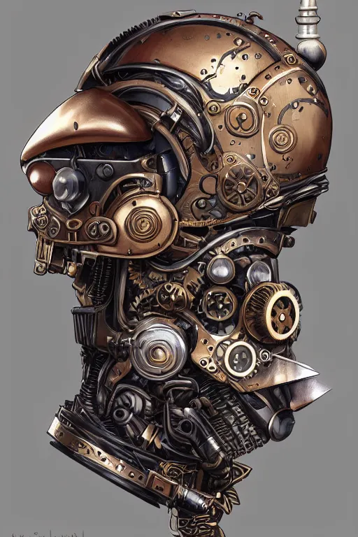 Image similar to steampunk helmet fantasy art mask robot ninja stylized digital illustration sharp focus, elegant intricate digital painting artstation concept art global illumination ray tracing advanced technology chaykin howard and campionpascale and cooke darwyn and davis jack