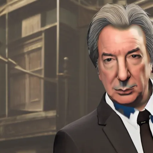 Image similar to Alan Rickman wearing a suit in a grand theft auto 5 loading screen