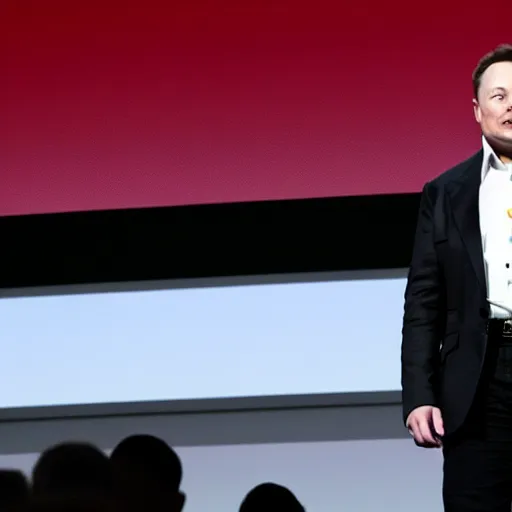 Prompt: Elon musk on a stage at an apple inc conference, highly detailed