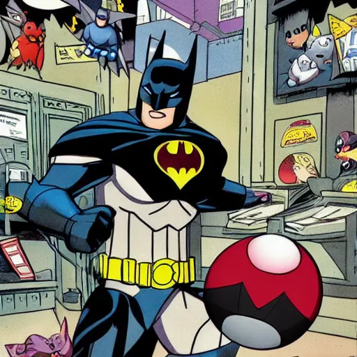 Prompt: batman being caught as a pokemon in a pokeball