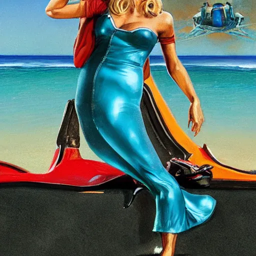 Image similar to Olivia Newton-John as Sandy in Grease, by Mark Brooks, Donato Giancola, Victor Nizovtsev, Scarlett Hooft Graafland, Chris Moore