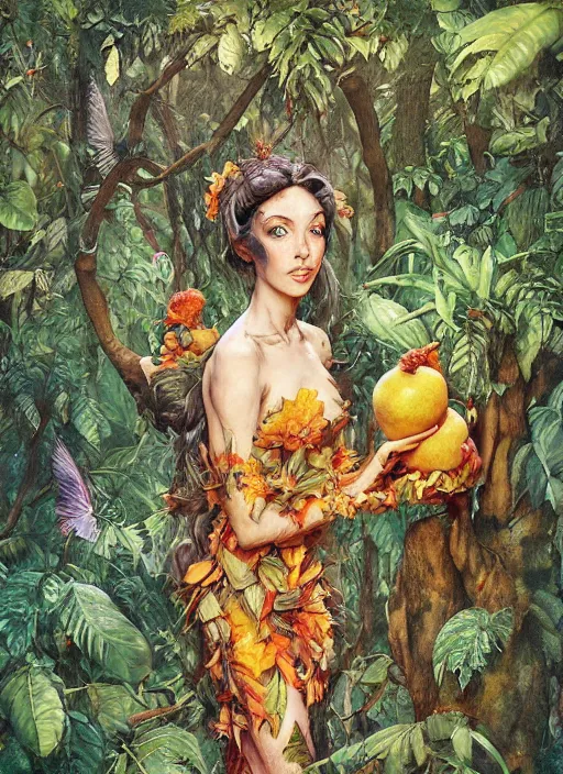 Image similar to lush mango forest fairy foliage painting carved in amber by chiara bautista and norman rockwell and greg rutkowski weta studio