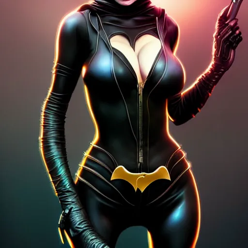Prompt: epic professional digital art of Lindsay Mann as Catwoman, best on artstation, cgsociety, wlop, cosmic, epic, stunning, gorgeous, much detail, much wow