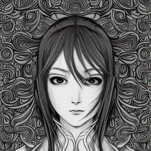 Image similar to the portrait of an absurdly beautiful, graceful, elegant, and sophisticated mature anime woman made of garlic bulbs, an ultrafine detailed illustration by james jean, intricate linework, bright colors, final fantasy, behance contest winner, vanitas, angular, altermodern, unreal engine 5 highly rendered, global illumination, radiant light, detailed and intricate environment