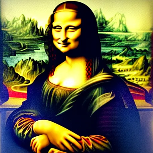 Image similar to Mona Lisa painting holding a mossberg shotgun. Photoreal