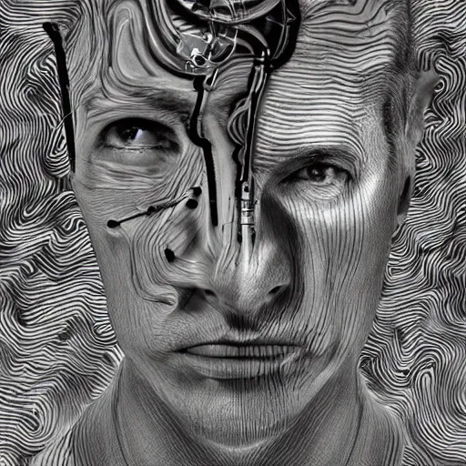 Image similar to a little time and a lot of latent space stands a man with infinite faces all, neuromorphicly engineered computationally, high level of detail, surrealism