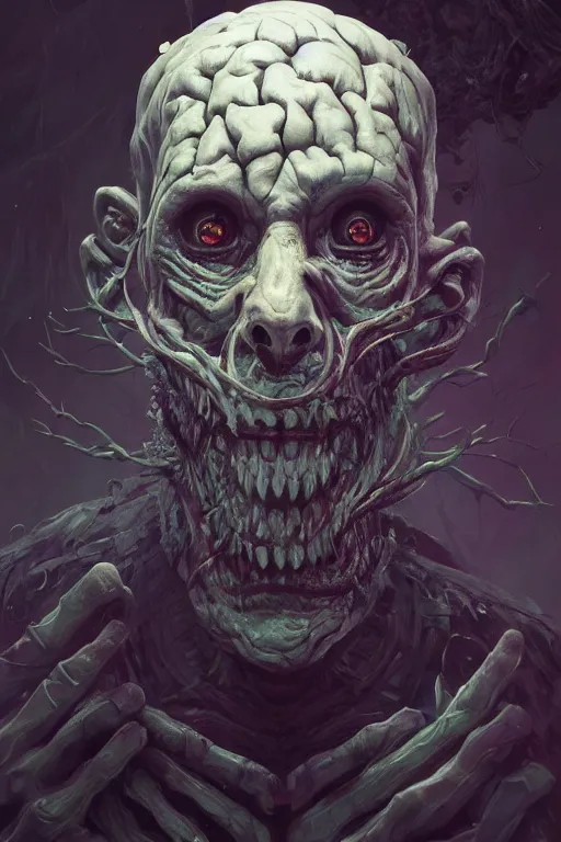 Prompt: portrait of a creepy horror brain broken by Tooth Wu, wlop, dan mumford , trending on artstation, greg rutkowski very coherent symmetrical artwork. cinematic, hyper realism, high detail, octane render, 8k