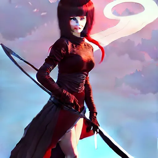 Image similar to a woman holding a sword with a dragon on it, concept art by Ilya Kuvshinov, contest winner, fantasy art, official art, concept art, high detail, experimental, high quality, hyperrealistic, 4k