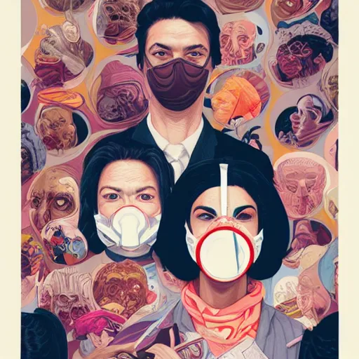 Image similar to portrait of people with sanitary mask, Tristan Eaton, artgerm, Victo Ngai, RHADS, ross draws