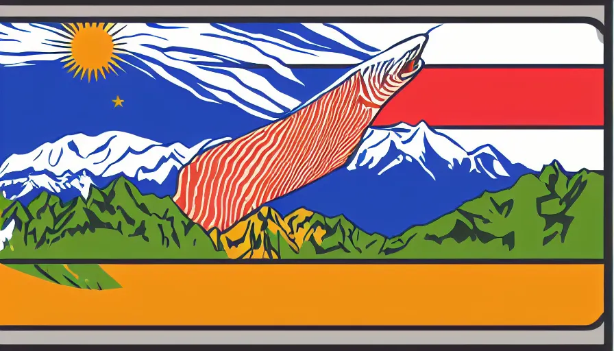 Image similar to A flag representing Idaho's Salmon River mountain valley, vector graphic, vexillology, cobalt and white color scheme,